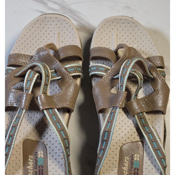 Skechers Shoes - Skechers Women's Brown/Beige/Blue Strappy Sport Sandals US 9 Hook & Loop Casual